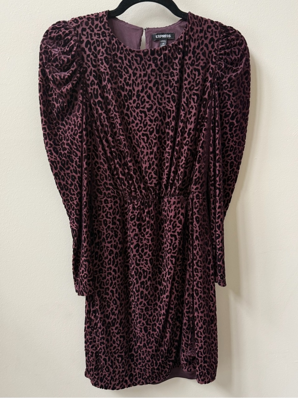 Express Plum Leopard Print Buff Long Sleeve Mini Dress